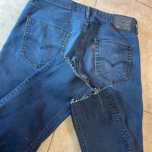 (33 x 30) Mens Levi's 511 Blue Jeans Slim Fit Dark Wash Black Tab - Picture 5 of 6